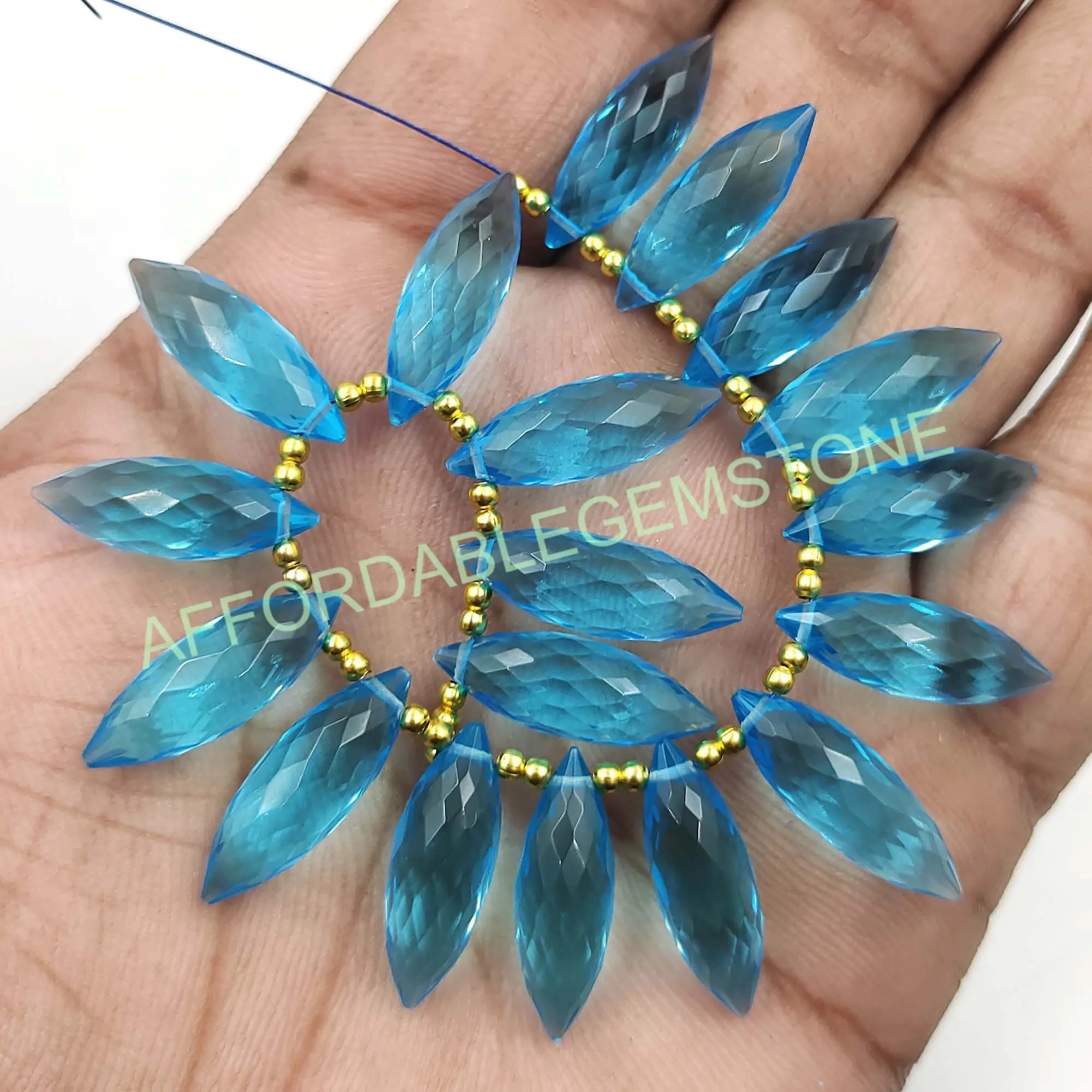 Sky blue topaz handmade stone top drilled gemstone fancy teardrop shape stone good quality stone faceted beads silver jewelry