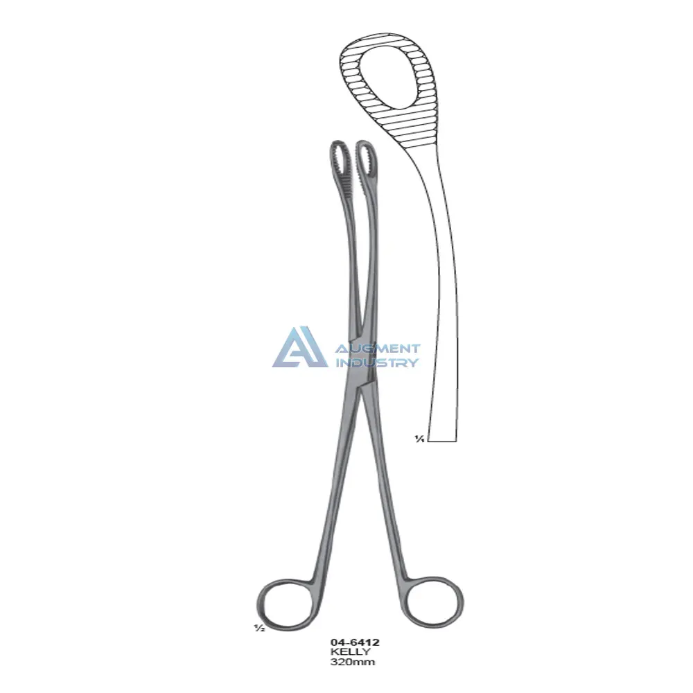 Зажим для плаценты KELLY, изогнутый, без трещотки, 320 мм, акушерский, плацентарный и яйцевой пинцет