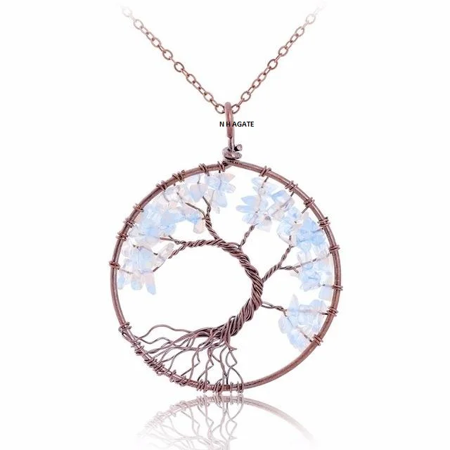 7 Chakra Stones Natural Stone Quartz Tree of Life Pendant for Women Men Healing Crystal Necklace Pendants Reiki Jewelry
