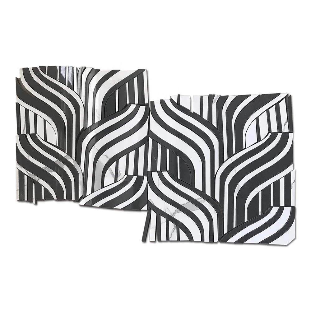 Samistone Bianco каррарская и черная Водоструйная черно-белая мраморная мозаичная плитка для украшения