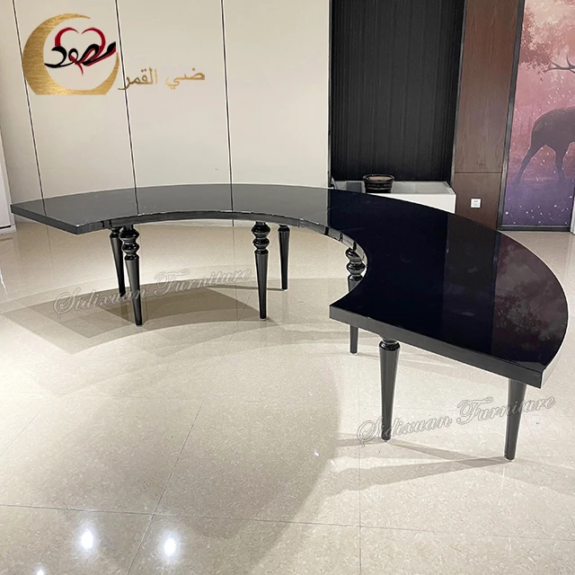 Luxury metal leg MDF top black serpentine half circle wedding table