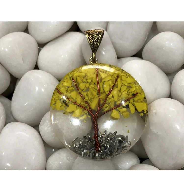 Желтый авантюрин, ОРГОН с символом дерева жизни, оптовая продажа, исцеляющий оргонитовый кулон