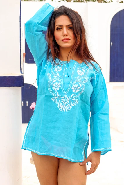 Lucknow Chikan Embroidered Kurti Tops and Tunics Lot