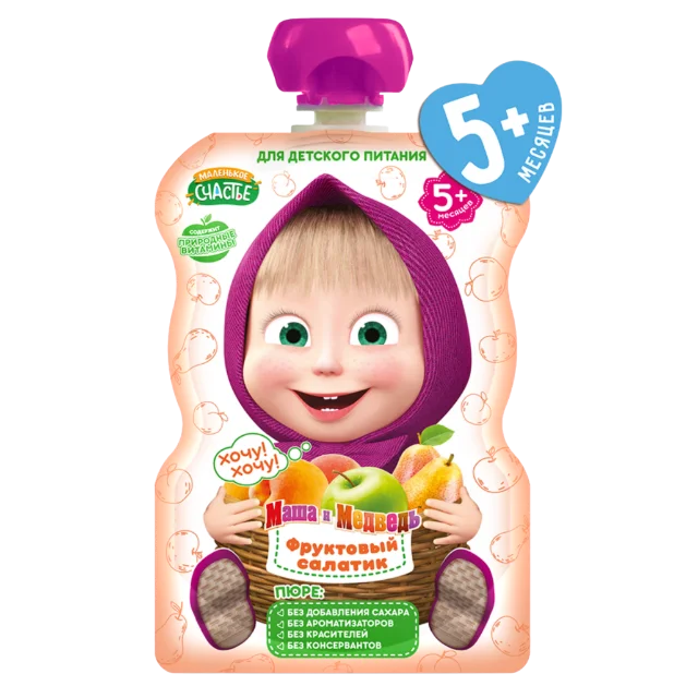 Premium Baby Puree Masha and the Bear TM Fruits Salad From 5 Months 90G Pouch Packing