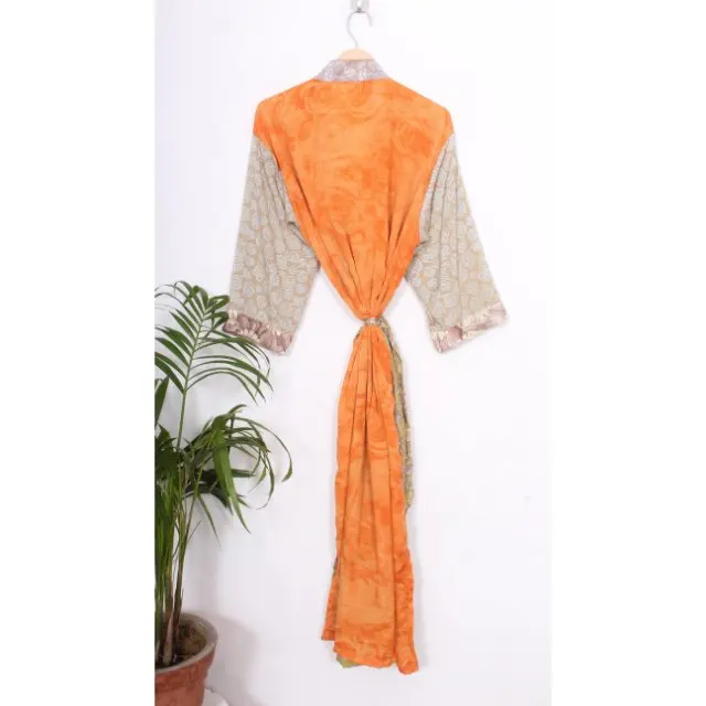 Indian Bali Silk Kimono Robe Pockets Long Satin Oversized Maxi Bathrobe Comfy Lounge Robe Plus Size Perfect Anniversary Summer
