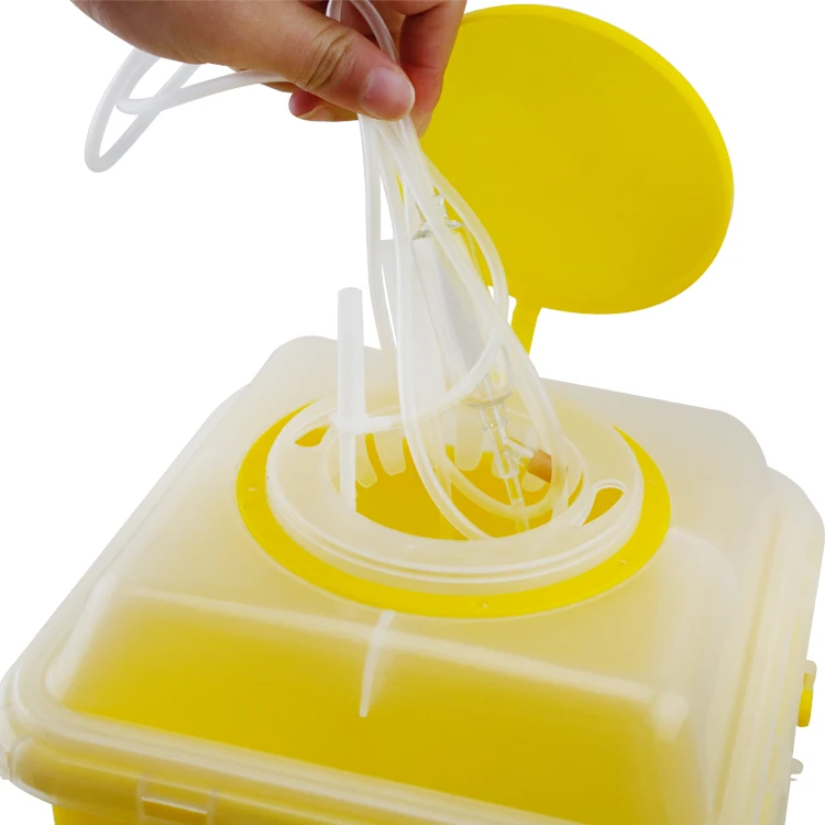 Hospital Portable Safety Yellow Medical Waste 7L Sharps Biohazard Container For Syringes
