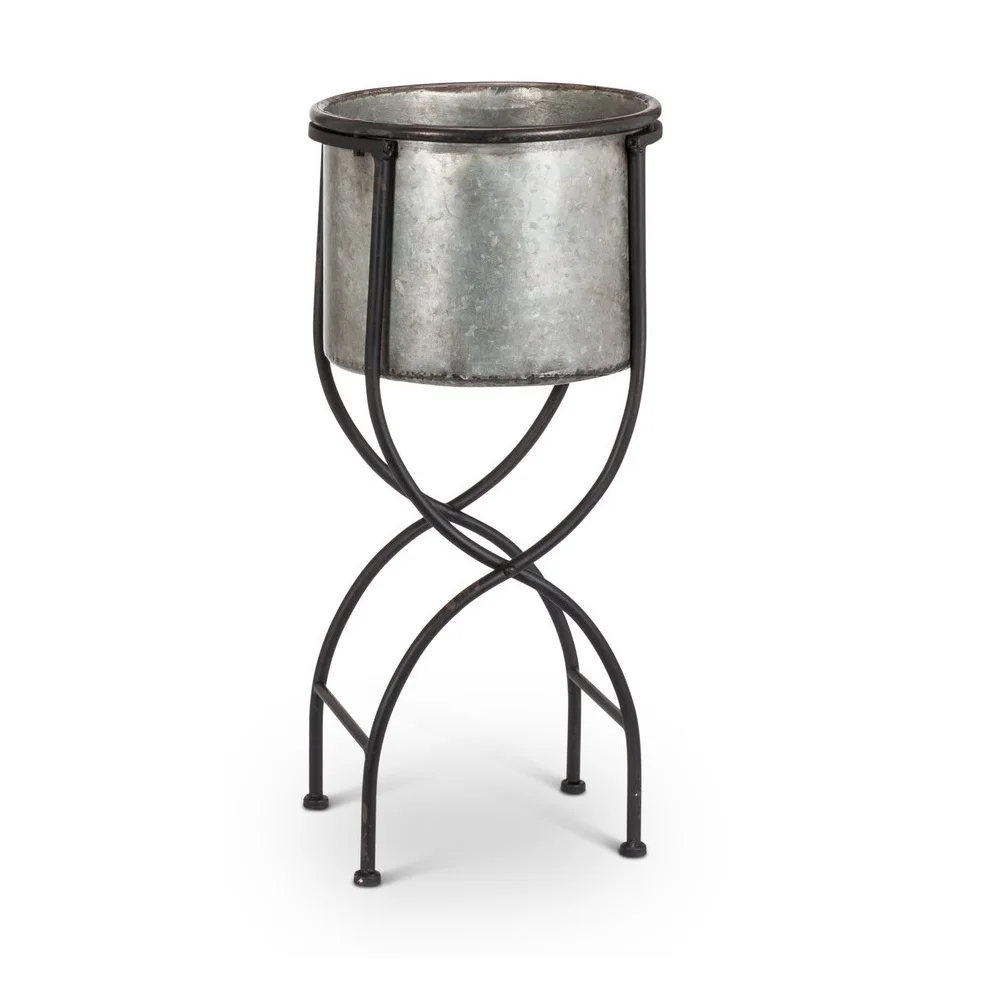 Grey & black galvanized planter pots with black large hairpin leg basket planter for decor flower pots plants rack room planters