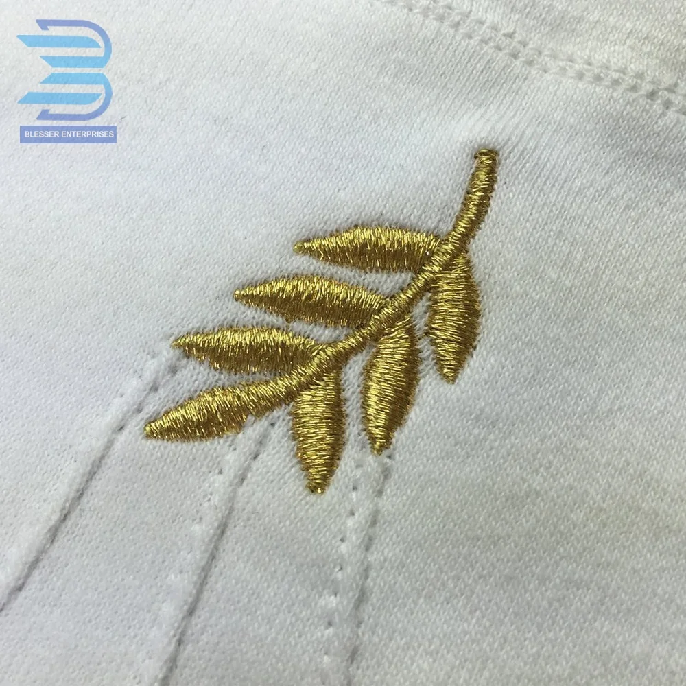 Masonic Glove Acacia Leaf Gold Machine Embroidery White Cotton Gloves