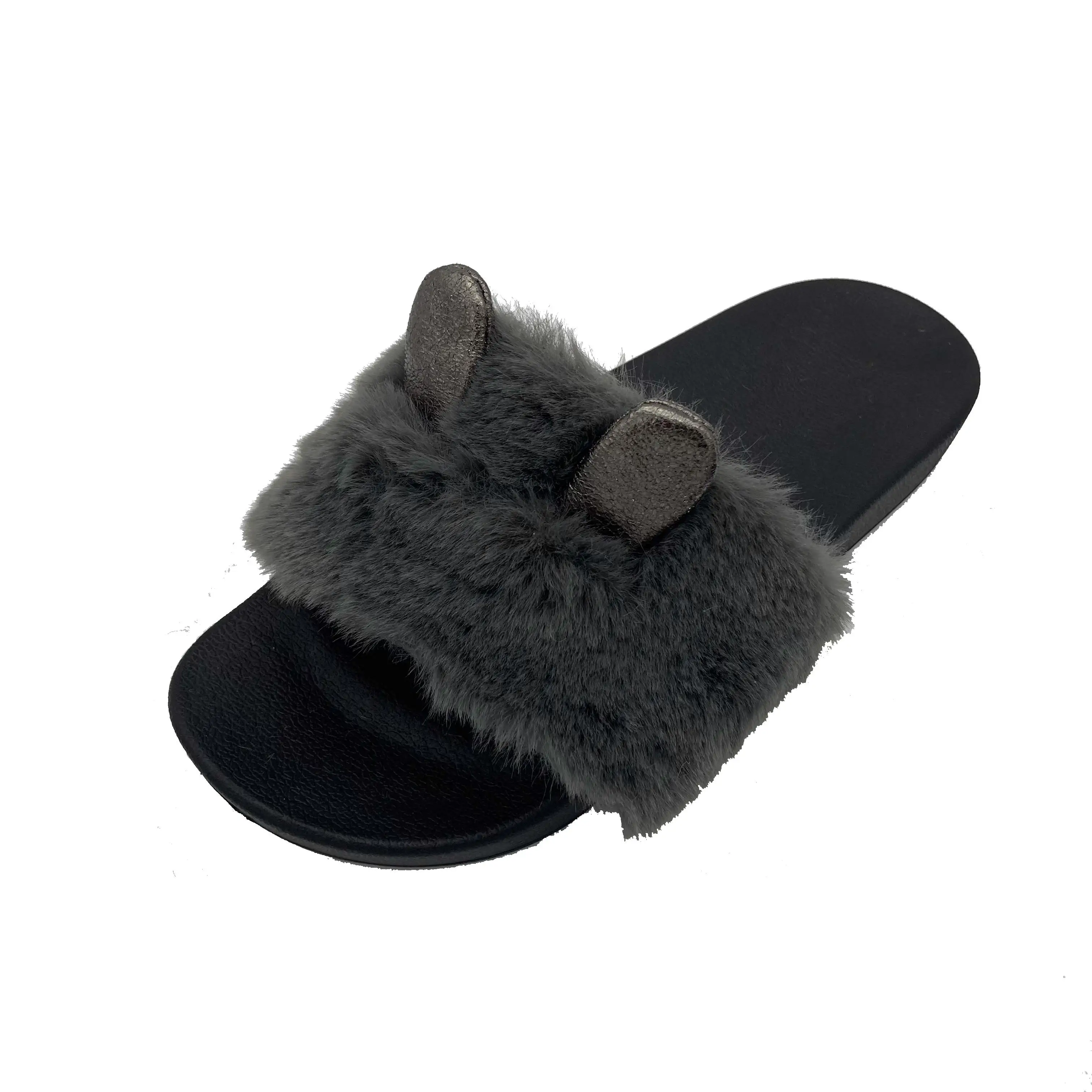 Мягкие пушистые с ушками, модные детские тапочки по индивидуальному заказу, оптовая продажа