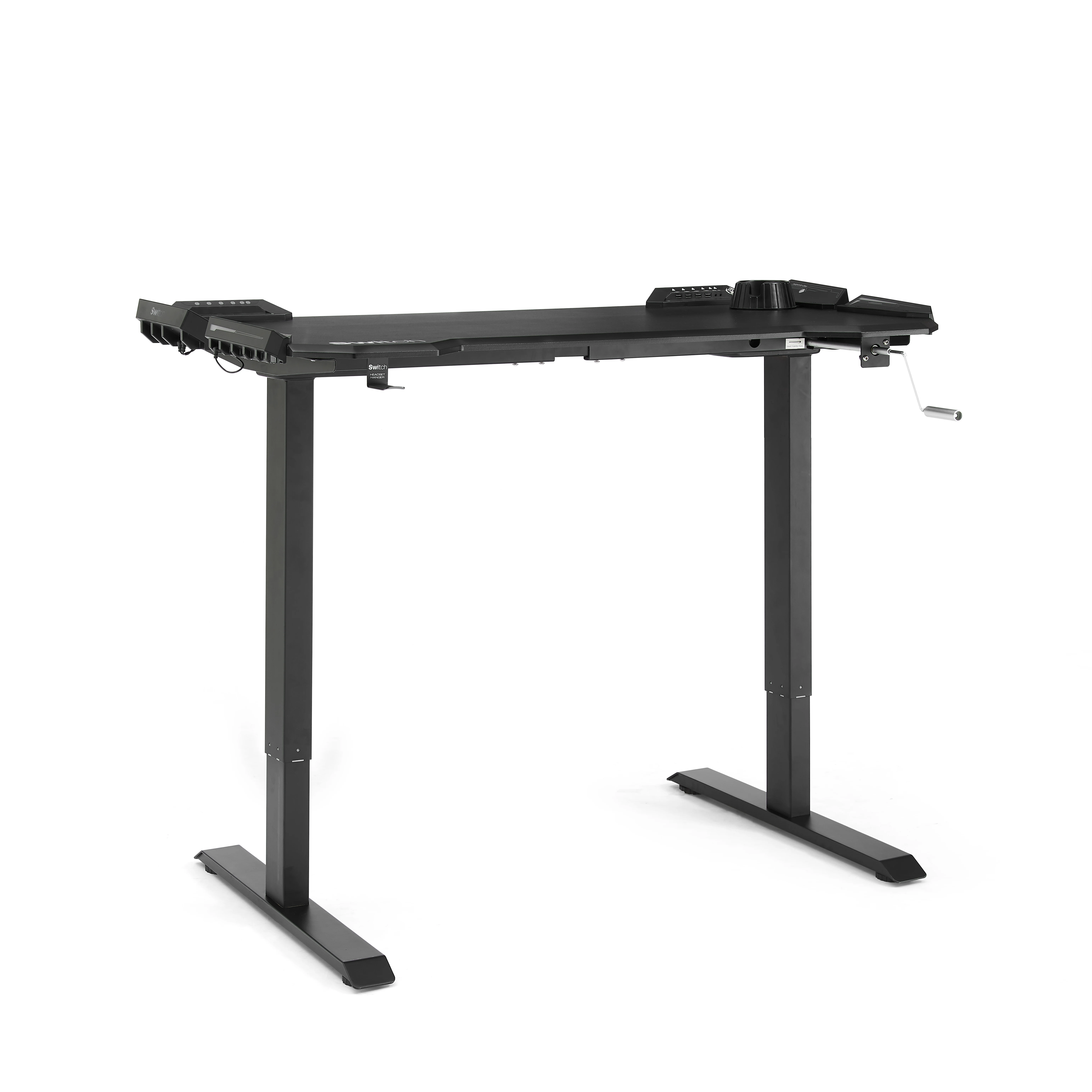 Hand crank move up and down OEM logo private mold RGB switch light by touch pad computer gaming desk with mouse pad