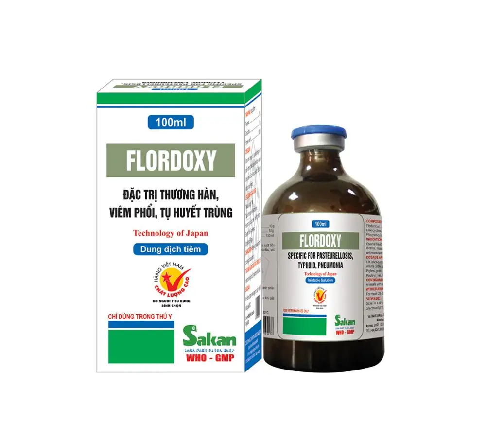 
Veterinary Medicine FLORDOXY 100ml, Florfenicol 10% and Doxycycline 10%, antibiotics injection for poultry cattle 
