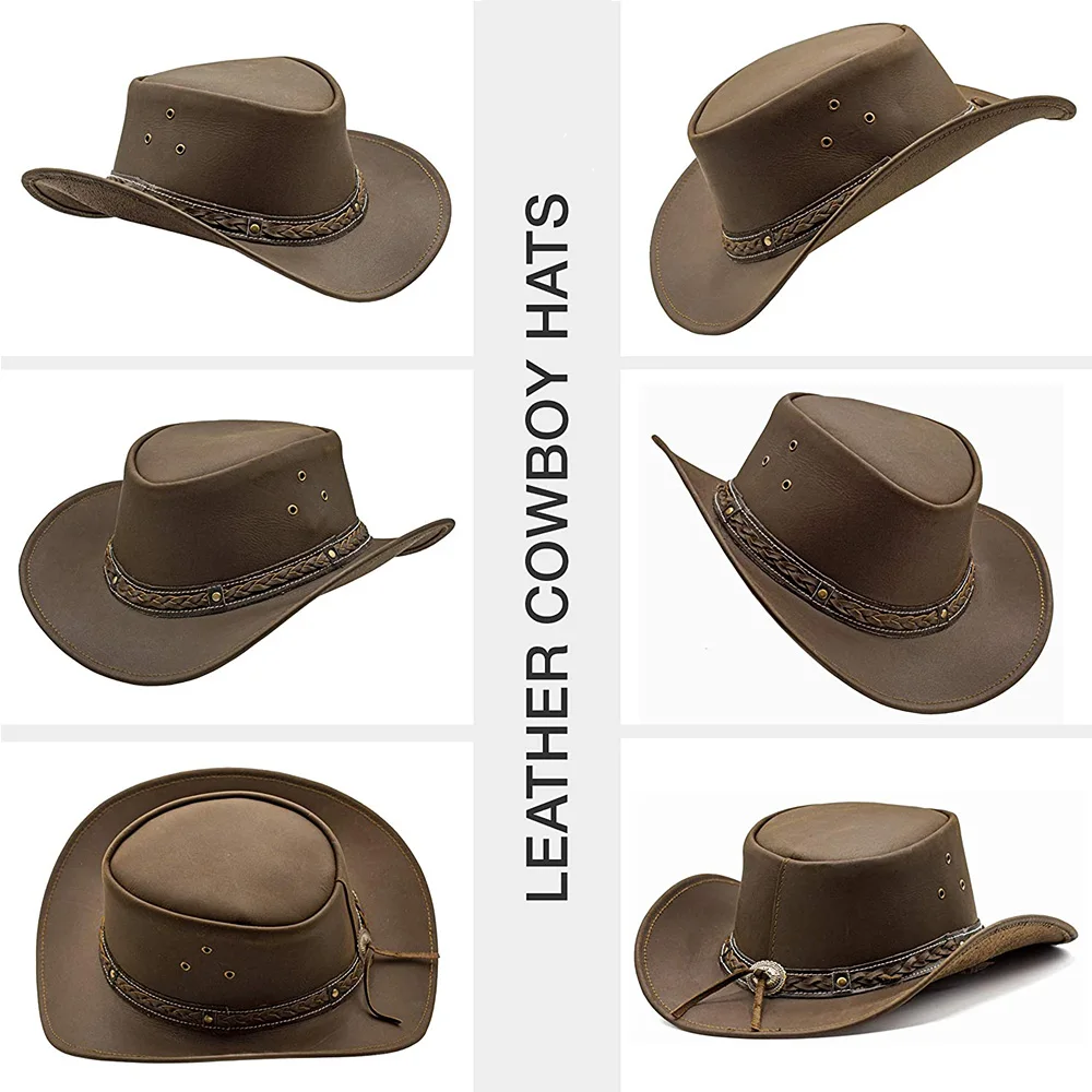 Good Quality Handmade Leather Western Cowboy Hat Western Style Outback Leather Cowboy hat for Men and Women