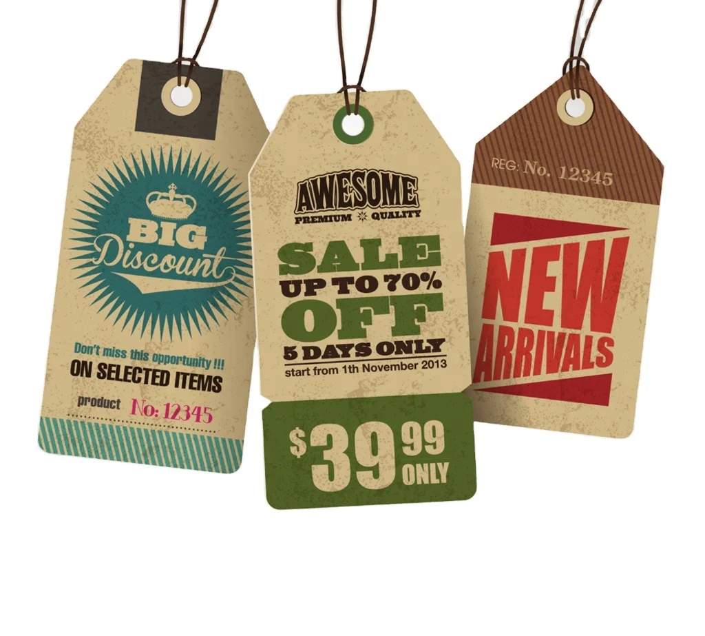 Custom Printing Design Paper Clothing Garment Bottle Neck Hang String Label Tags