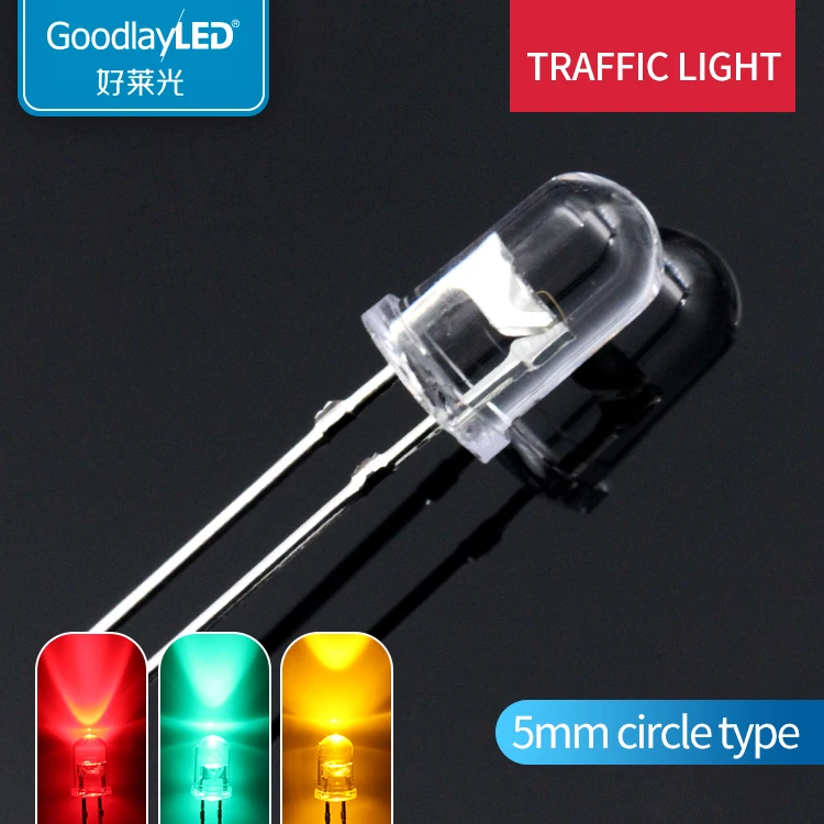 Directly Inserted F5/5mm Round Short Foot Transparent LED Beads Red Yellow Green Traffic High Light Lamp DIP LED