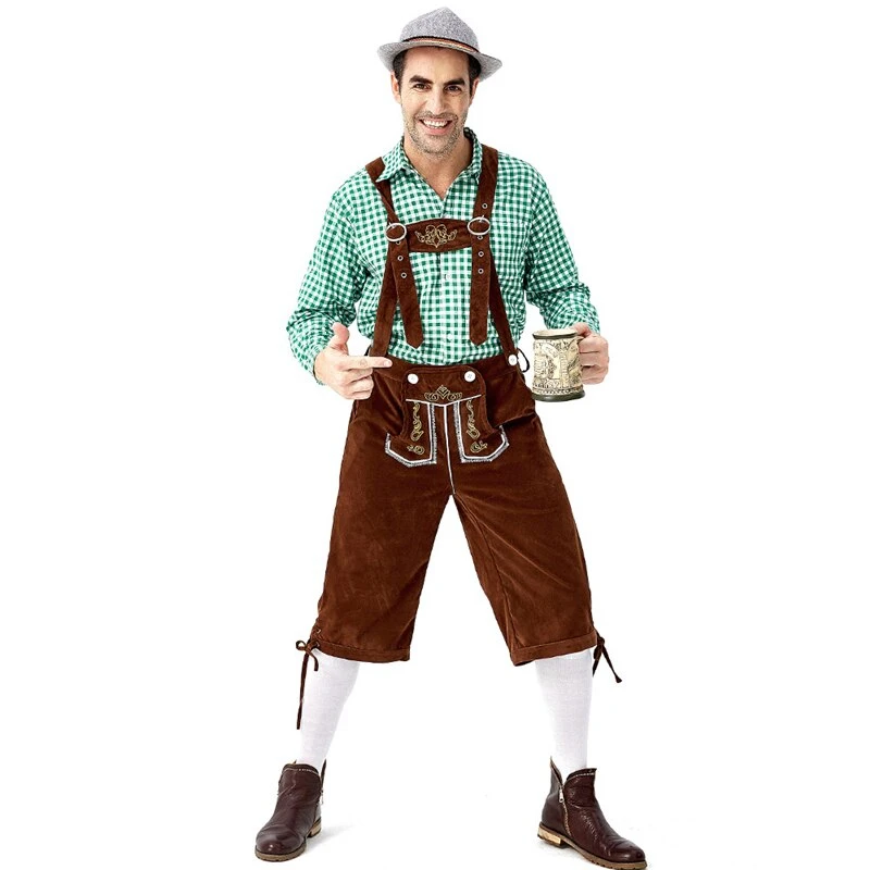 Traditional German Oktoberfest Costume for Adult Men German Beer Festival Bavarian Lederhosen Outfit Plus Size