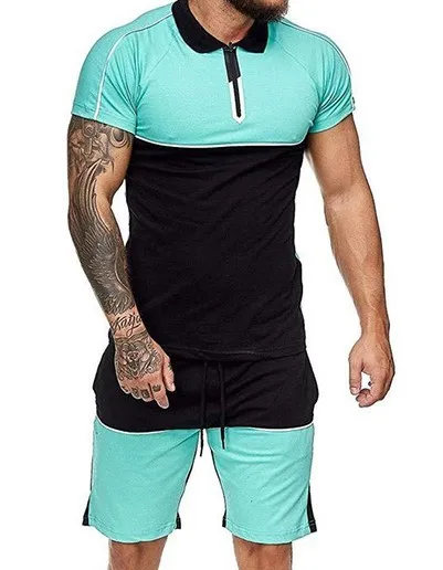 Men Sweat Suit Set Summer Clothing Men 2 Piece Set Short Sleeve Shirt and Shorts Male Sets