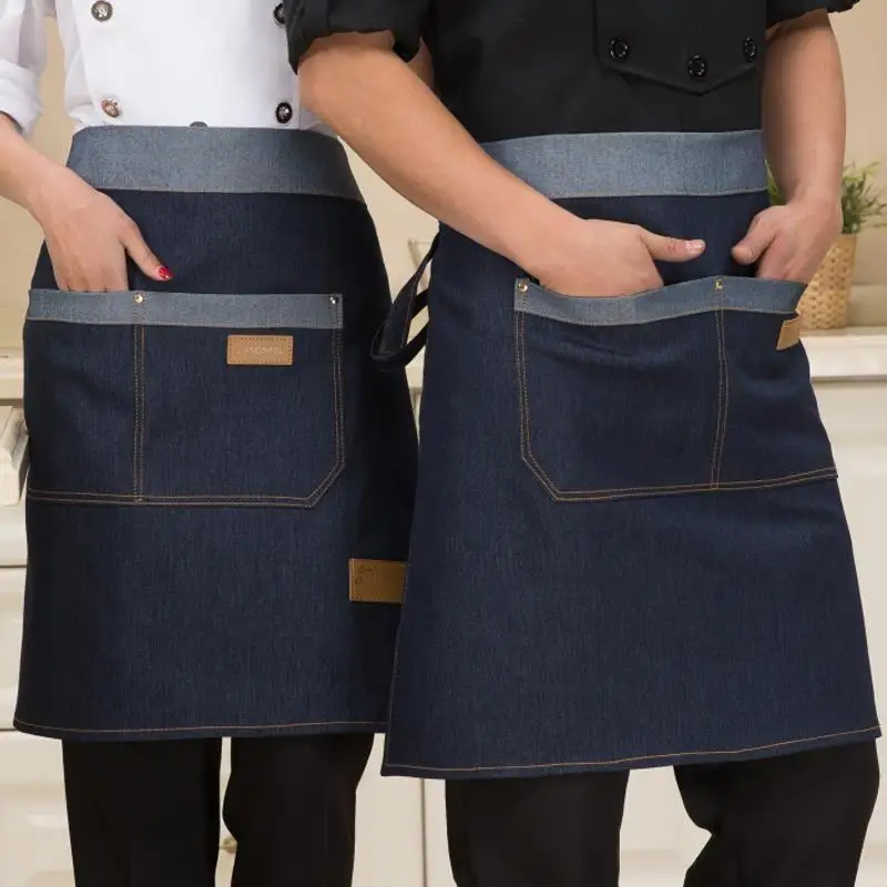 Cotton Jeans Aprons Denim Simple Uniform Unisex Adult Coffee Tea Shop Work BBQ 3 in 1 Piece