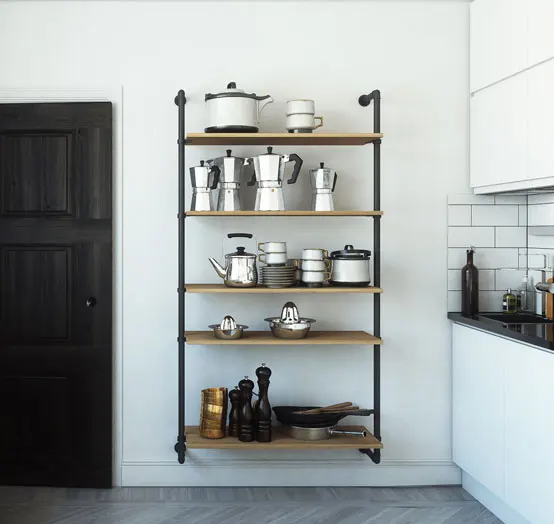 Высококачественный настенный книжный шкаф H 180 x L 120 см с шпильками В индустриальном стиле и деревянными полками для дома