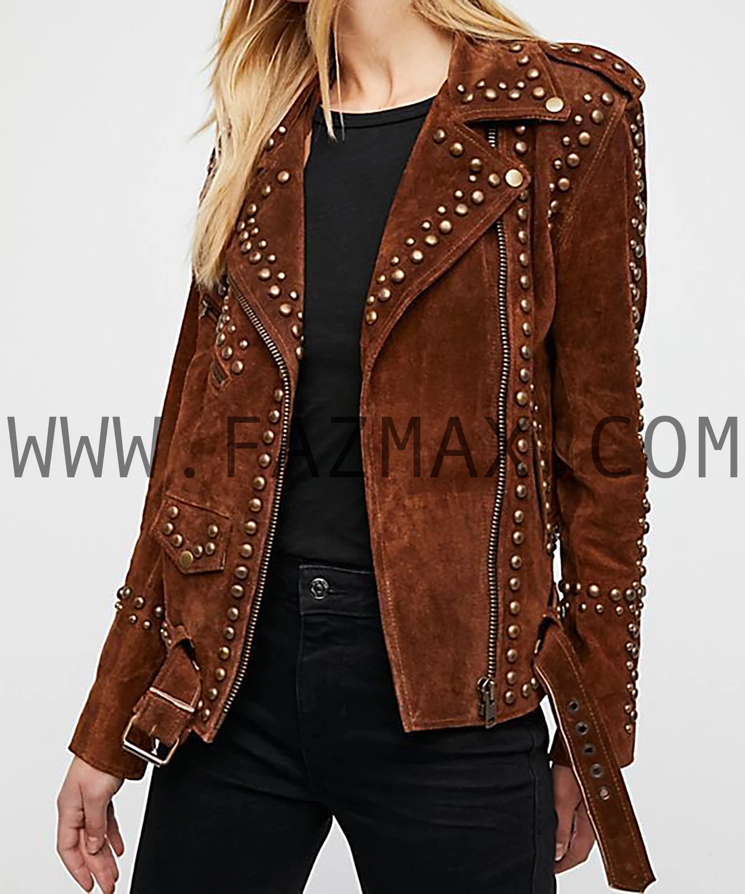 
Woman Handmade Brown American Western Suede Leather Jacket 