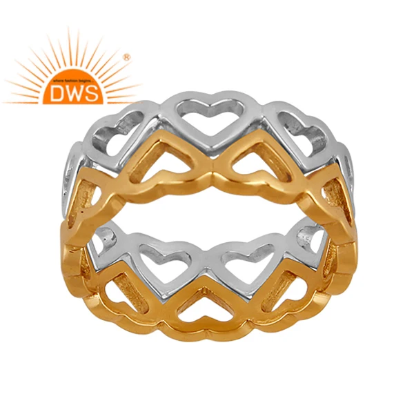 High Quality Gold Plated Fine Silver Classic Heart Shaped Double Band Ring Jewelry Manufacturer