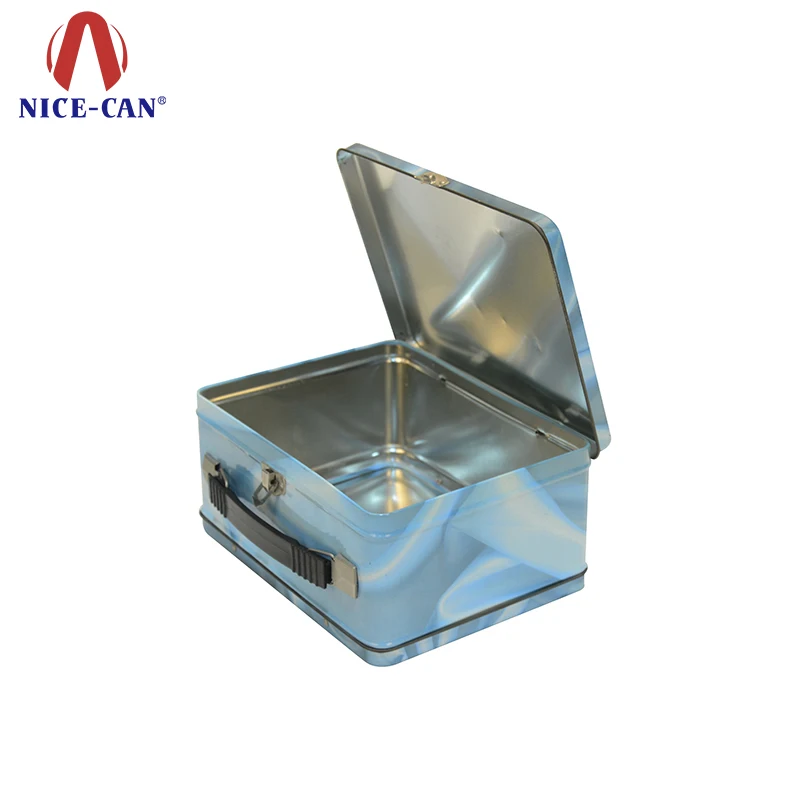 Large vintage retro tin can children lunch box metal tin set kids with handle