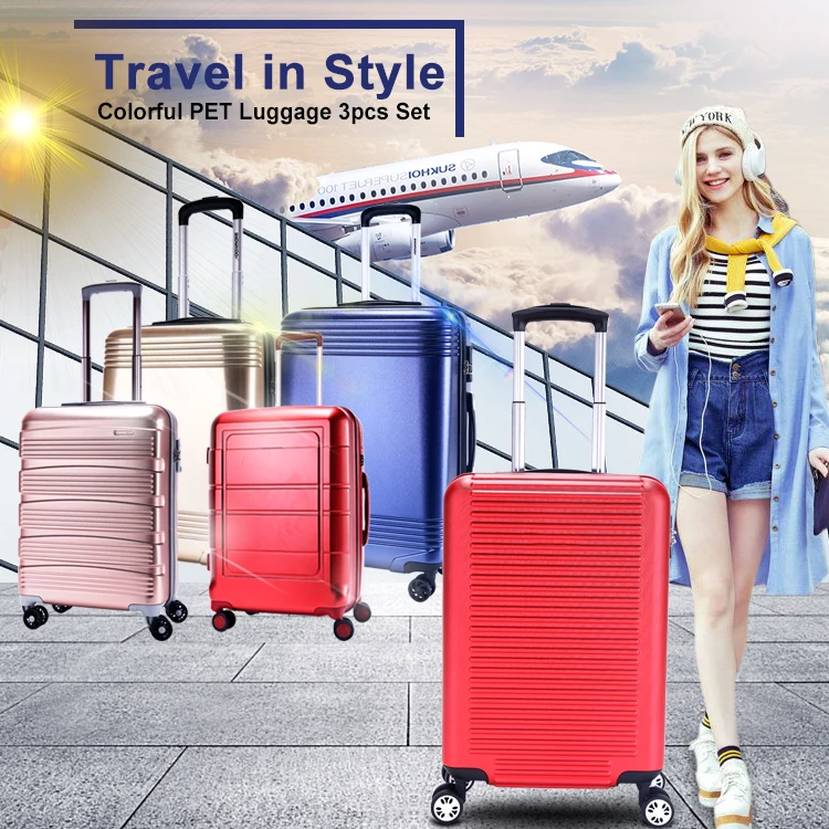 Eco-friendly P.E.T. Hard shell Shiny Easy Trip Suitcase Trolley Luggage Bags