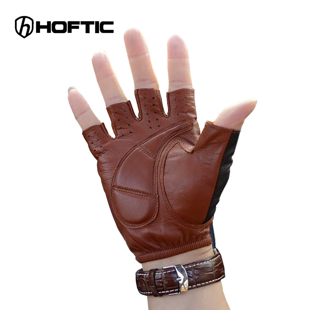 Real Lamb Leather Soft Driving Genuine Half Finger Gloves