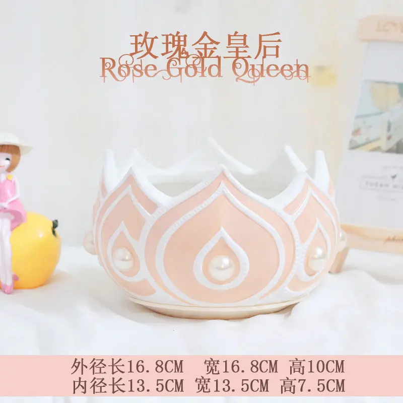 
Creative european-style crown ceramic flowerpot with tray of succulent planter customized by Chinese manufacturer 