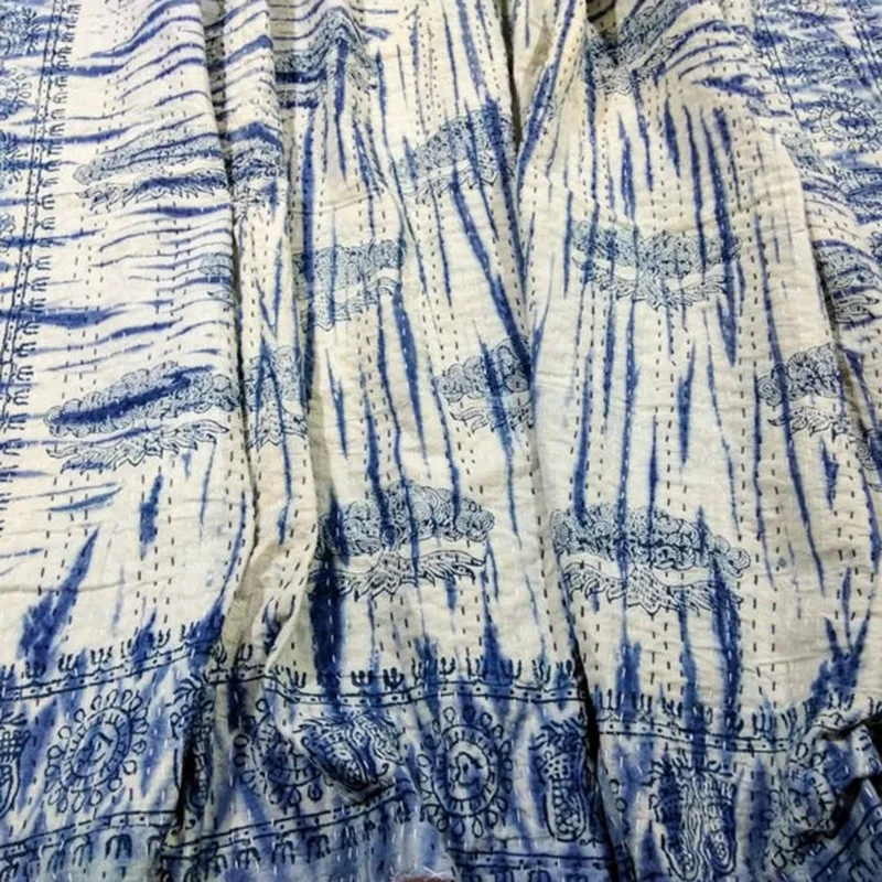 Хлопковое покрывало Kantha для кровати роскошное