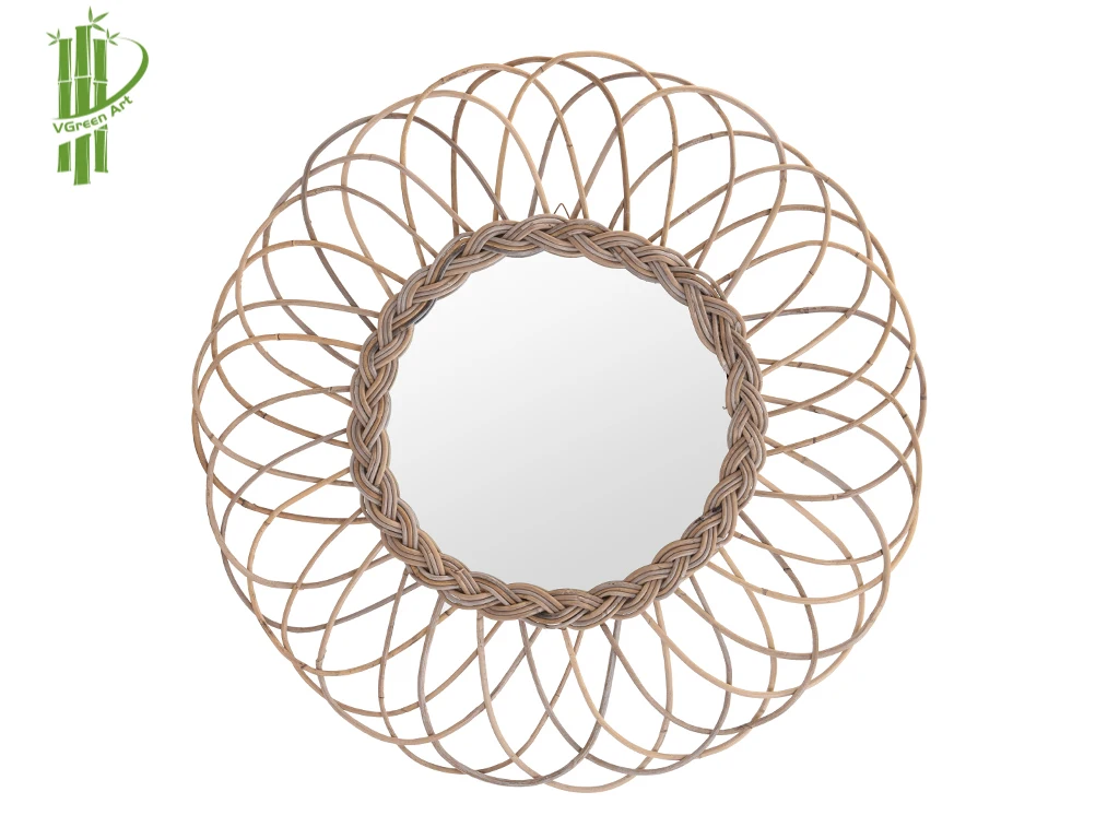 New item wholesale mirror authentic handicraft rattan bamboo for home decor high quality Bali indonesia style in Vietnam 2022
