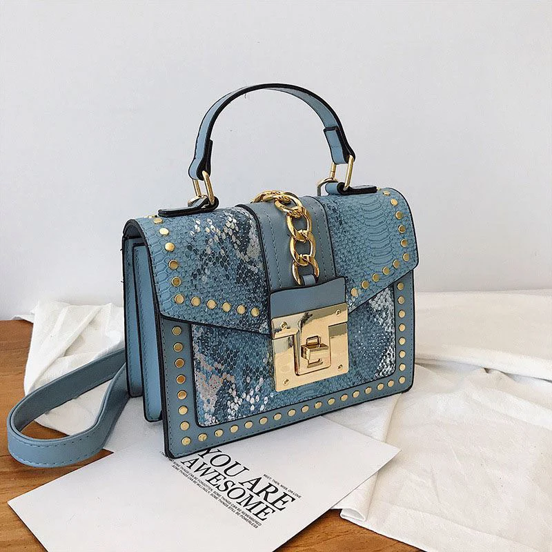 Small Hand Bag Crossbody Bags High Quality lock rivet serpentine square pu leather handbag custom purse