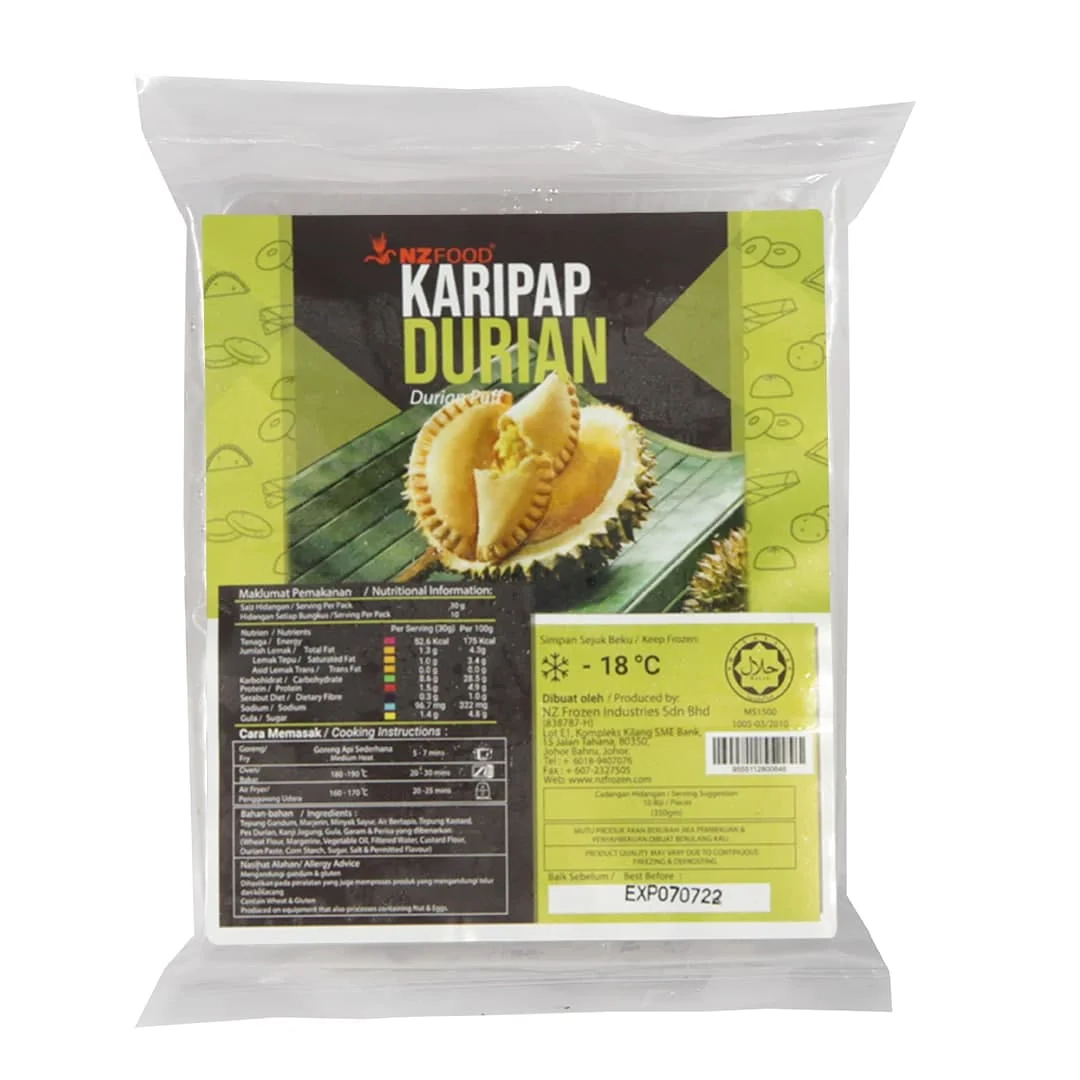 Good Delicious NZ Durian Puff Instant Frozen Food Bag Style Storage Packaging Children Weight Material Pastry Quick Shelf Adults