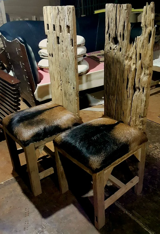 Living Dining Room Luxury Eclusive Teak Coconut Reclaimed Recycled Wood Cow Goat Original Synthetic Leather Hides Chair Sofa