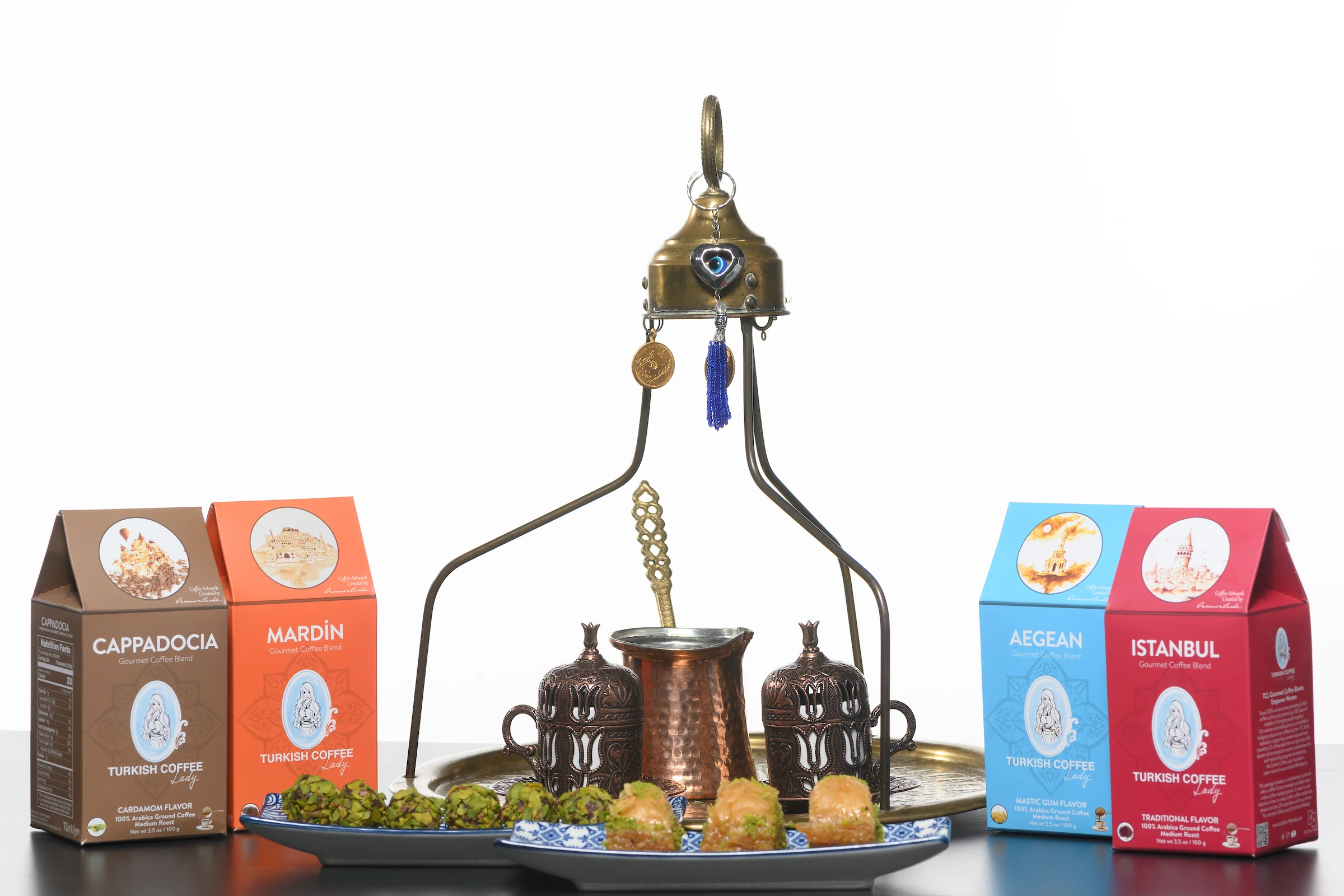 Turkish Coffee Lady Mardin Gourmet Coffee Blend 100g Mixed Flavor 100% Arabica Ground Coffee Medium Roast