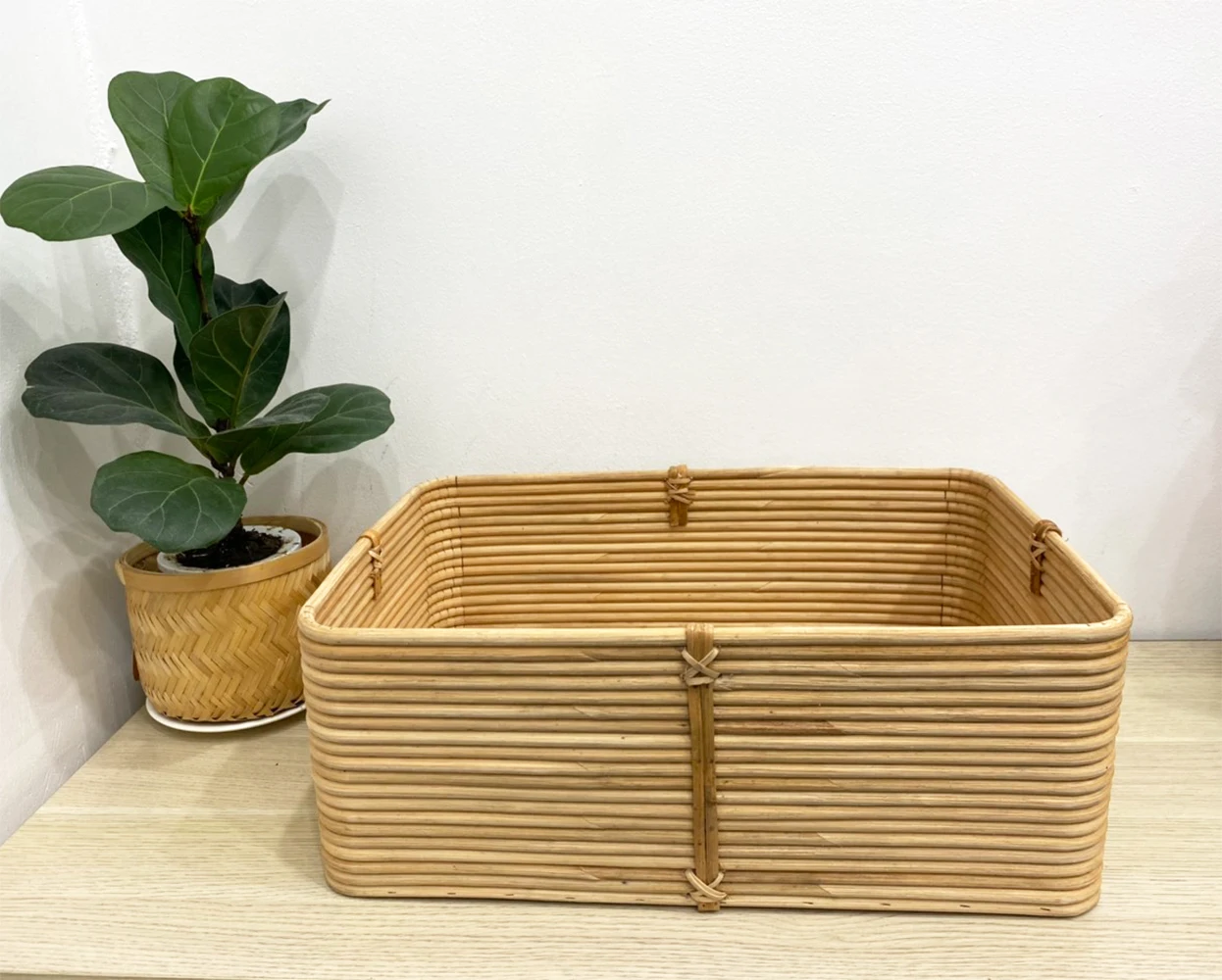 Hot trend natural light yellow rattan storage basket wicker storage box cane basket woven use for storageing books toys clothes