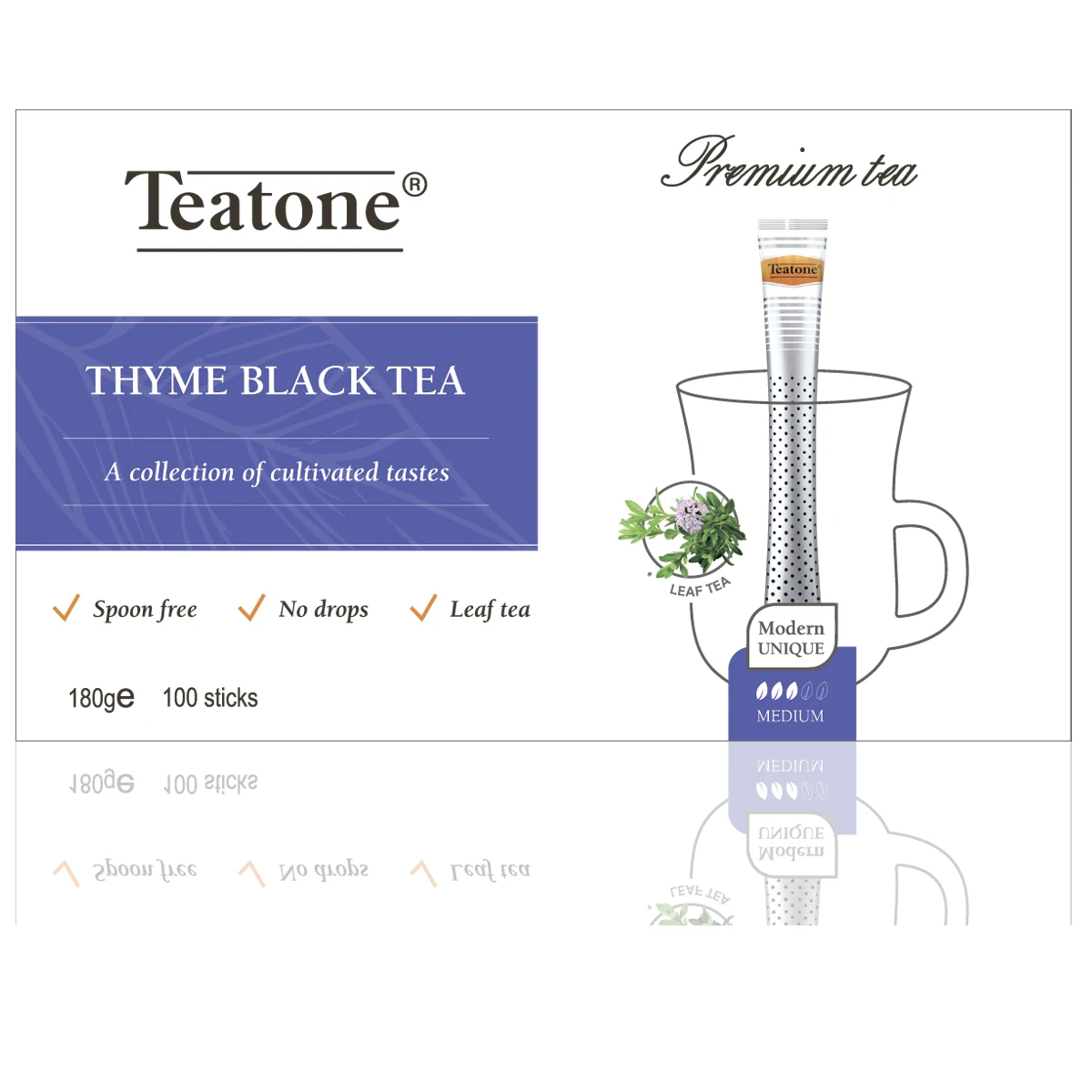 Черный чай с тимьяном в палочке TEATONE 100 палочек в индивидуальной упаковке * 1,8 г высокое качество