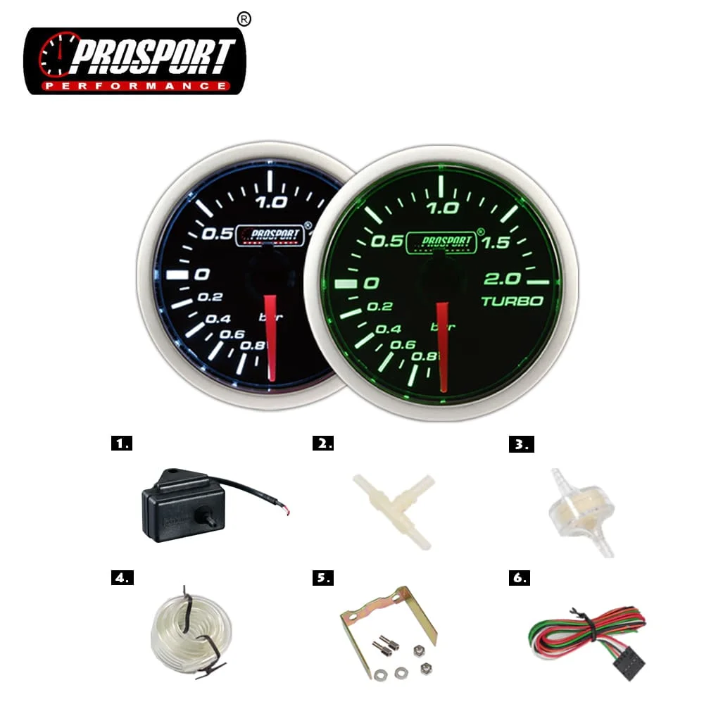 52mm BF Series Sensor with Electrical Green White LED Car Boost Gauge Kit BAR PSI