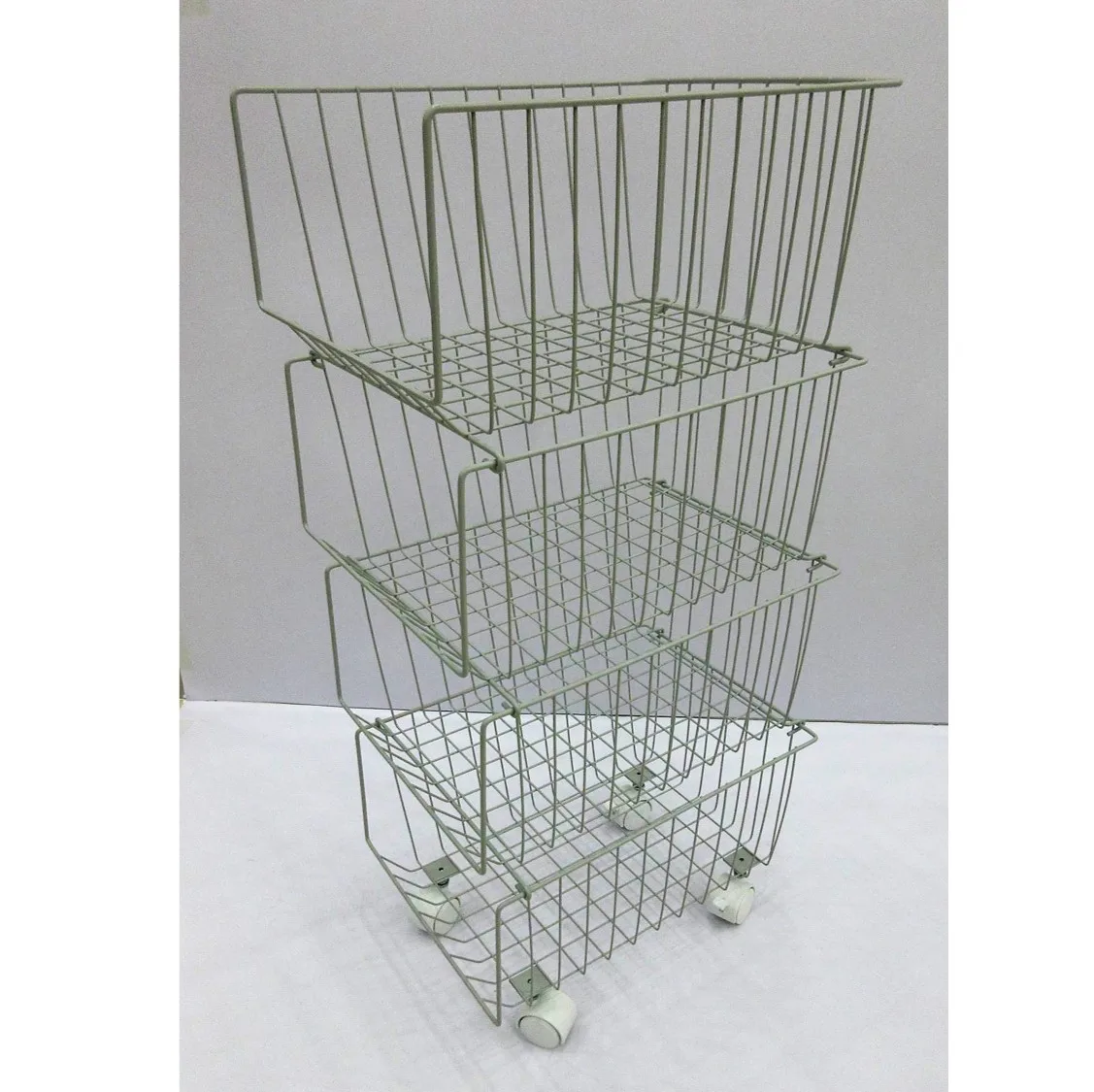 
Custom Design Rectangular Stackable Metal Wire Storage With Wheels Household Basket Manufacture For Functional 