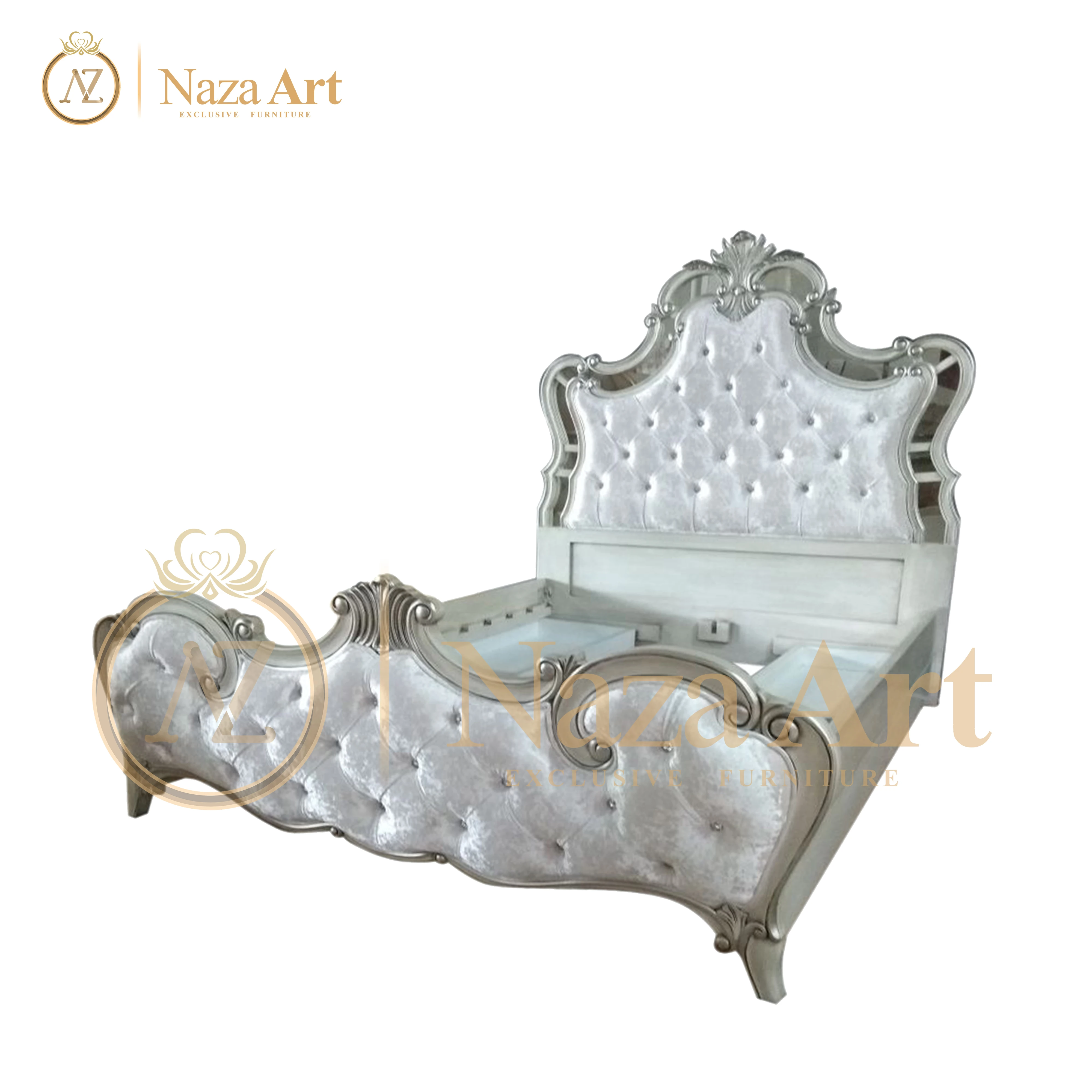 Роскошная Серебряная кровать во французском стиле с ручной резьбой, деревянная мягкая кровать для спальни