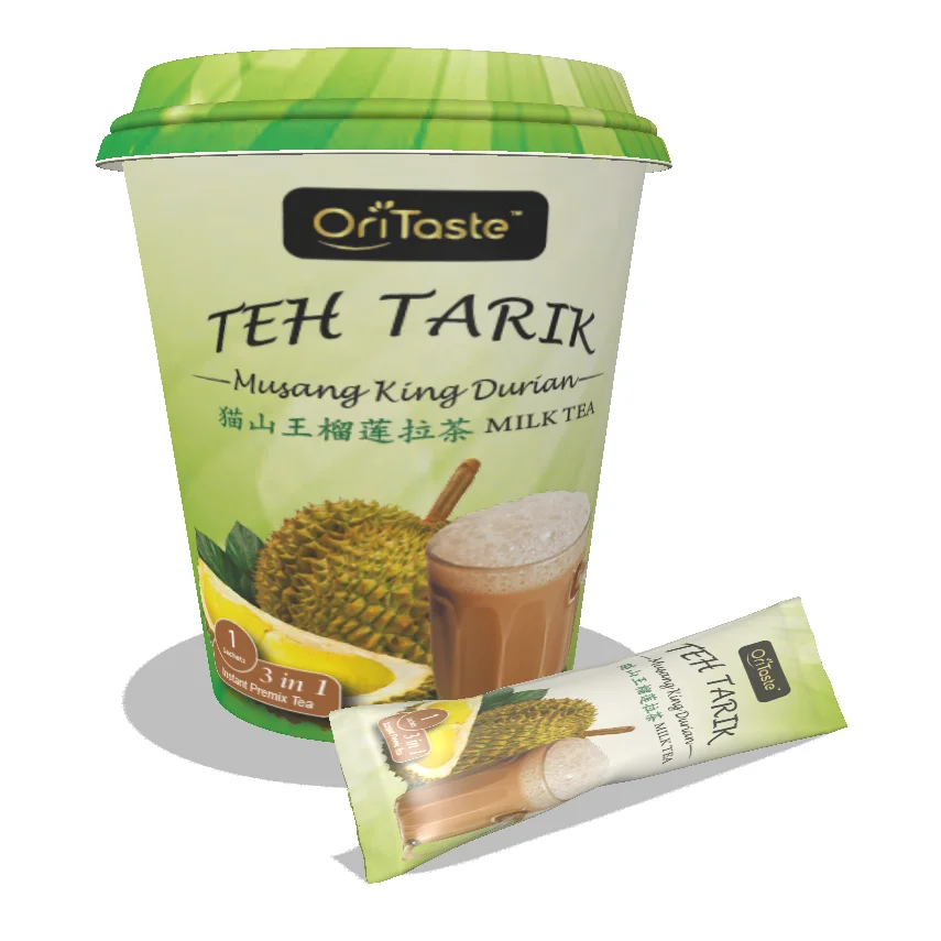 
Take Away Sweet Fruit Flavor Milk Tea Cup 3 in 1 lnstant Premix Teh Tarik Musang King Durian Milk Tea Oritaste 