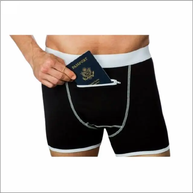 Promotional manufacturer solid color cotton men boxer brief with pouch pocket