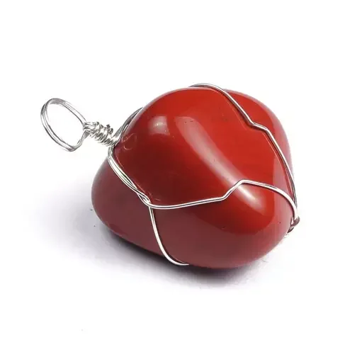 wholesale factory supplier healing stone crystal pendant for jewelry making red jasper tumble wire wrapped crystal pendant