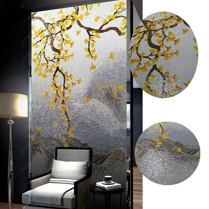 Customized tree puzzle glass artistic mosaic pattern background wall