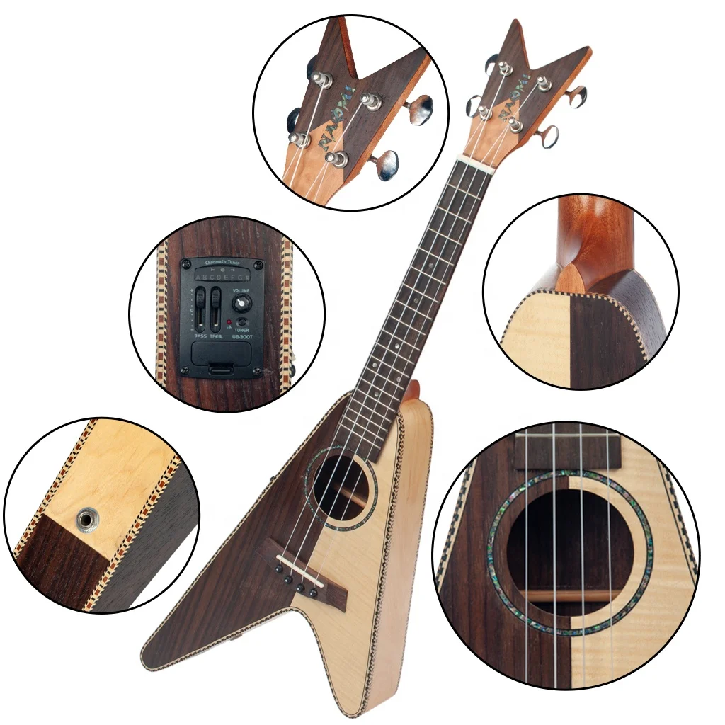 NAOMI Unfinished Electro Acoustic Flying V type 26 Inch Tenor Ukulele UKFLYV Passive Pickup