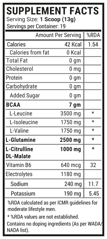 BCAA 250gms Orange Flavour l-isoleucine Citrulline Malate l-leucine l-glutamine powder l-valine Private Label GMP ISO