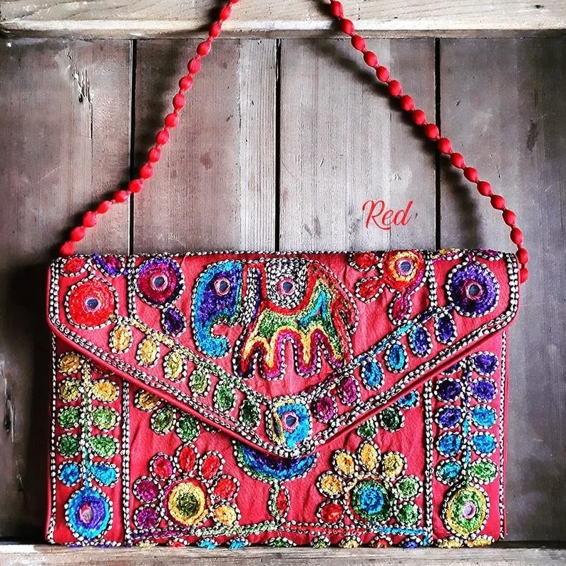 Handmade Embroidery Mirror Work Ethnic Indian Elephant Curio Indian Handbag  Bag For Gift Elegant Style Traditional look bag