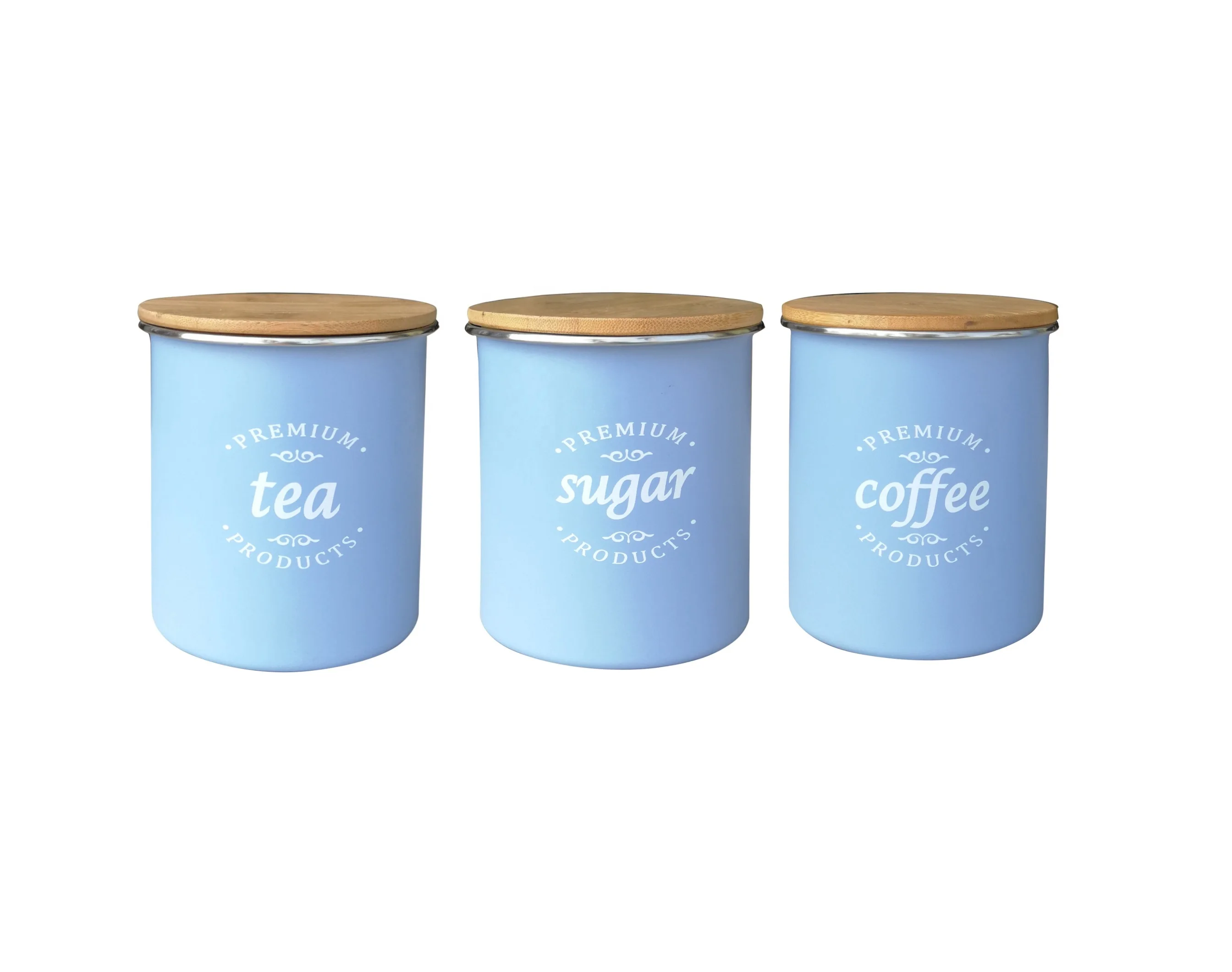 metal galvanized Set of 3 canister coffee tea sugar food storage container jare crock with metal bamboo lid