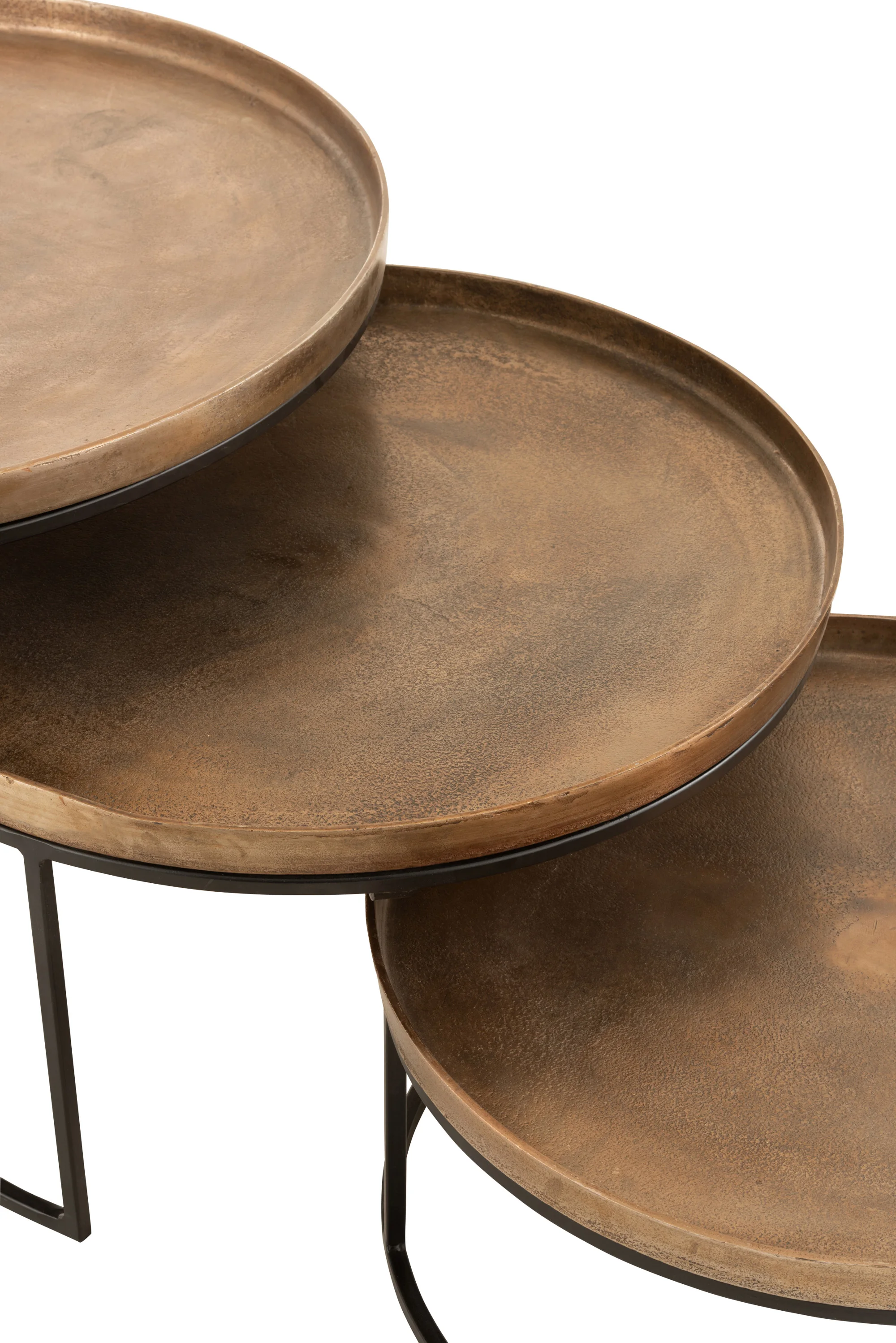 Set of 3 Metal Coffee Table  Aluminum Casted Top and Iron Base Center Nesting Table Set of 3 Nesting Coffee Table