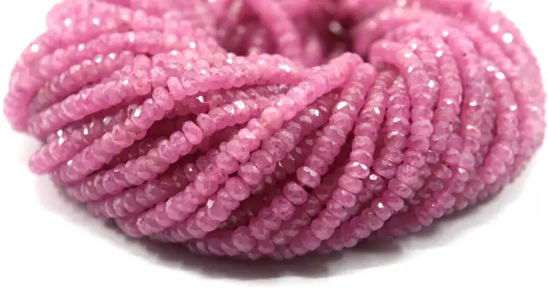 100% Natural Super Quality 1 Strand Genuine Pink Sapphire Gemstone Faceted Rondelle Beads For Jewelry Making