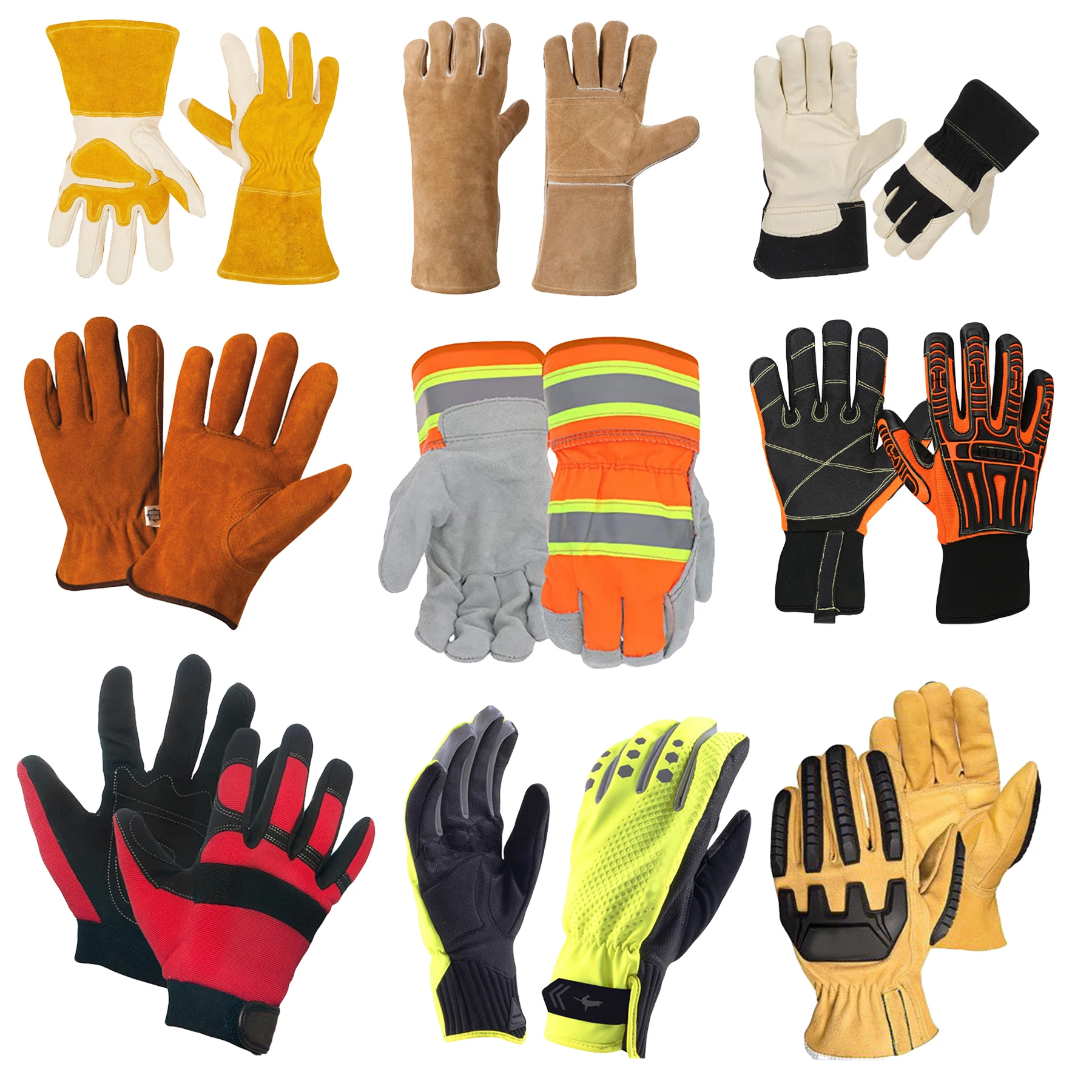 PK Welding Work Rigger heat resistant Tig Mig goat skin grain  Cow Split Leather Mechanic Assembly Driver Gloves